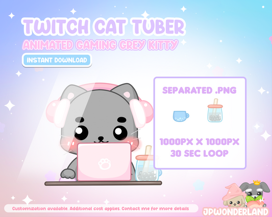 Cute Animated Cat PNGtuber / Vtuber / Gifttuber / Alert for Twitch / Discord / Stream