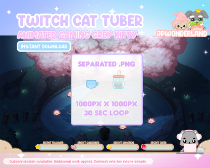 Cute Animated Cat PNGtuber / Vtuber / Gifttuber / Alert for Twitch / Discord / Stream