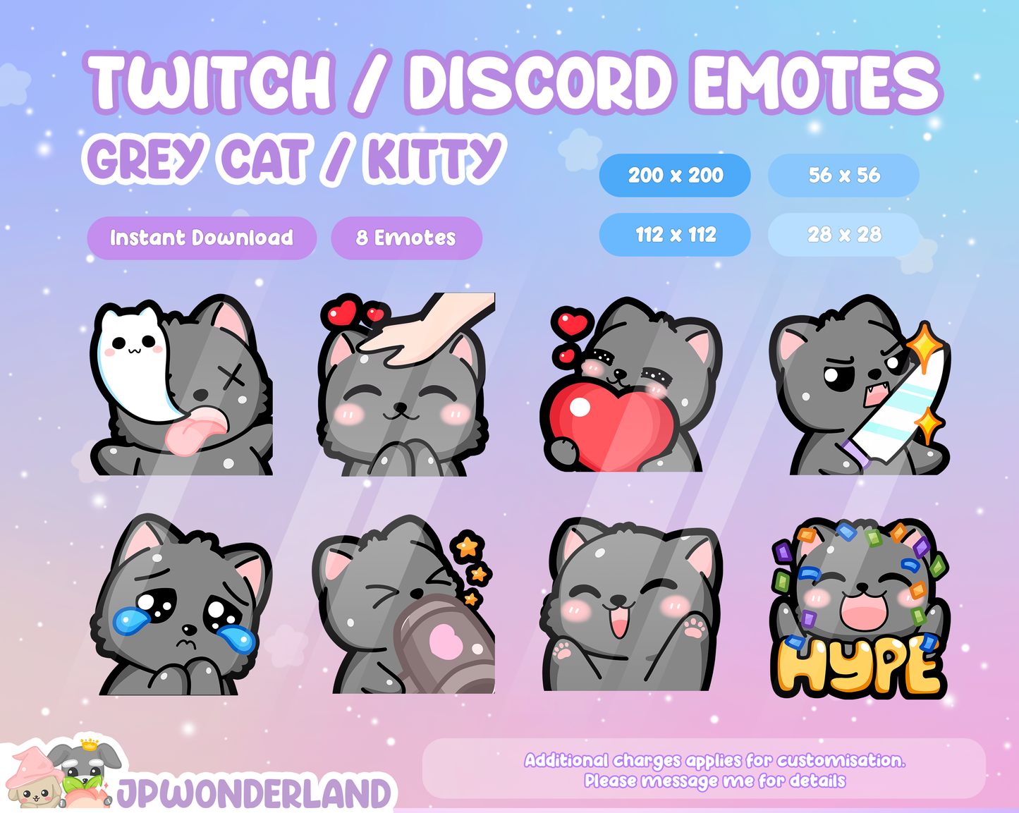 Grey Cat / Kitty Twitch Emotes / Twitch Overlay / Stream Emote / Discord Emotes