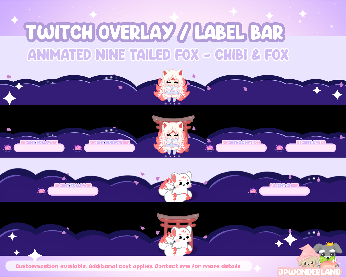 Animated Nine Tailed Fox Twitch Overlay / Stream label bar. Chibi Fox / Kumiho / Gumiho