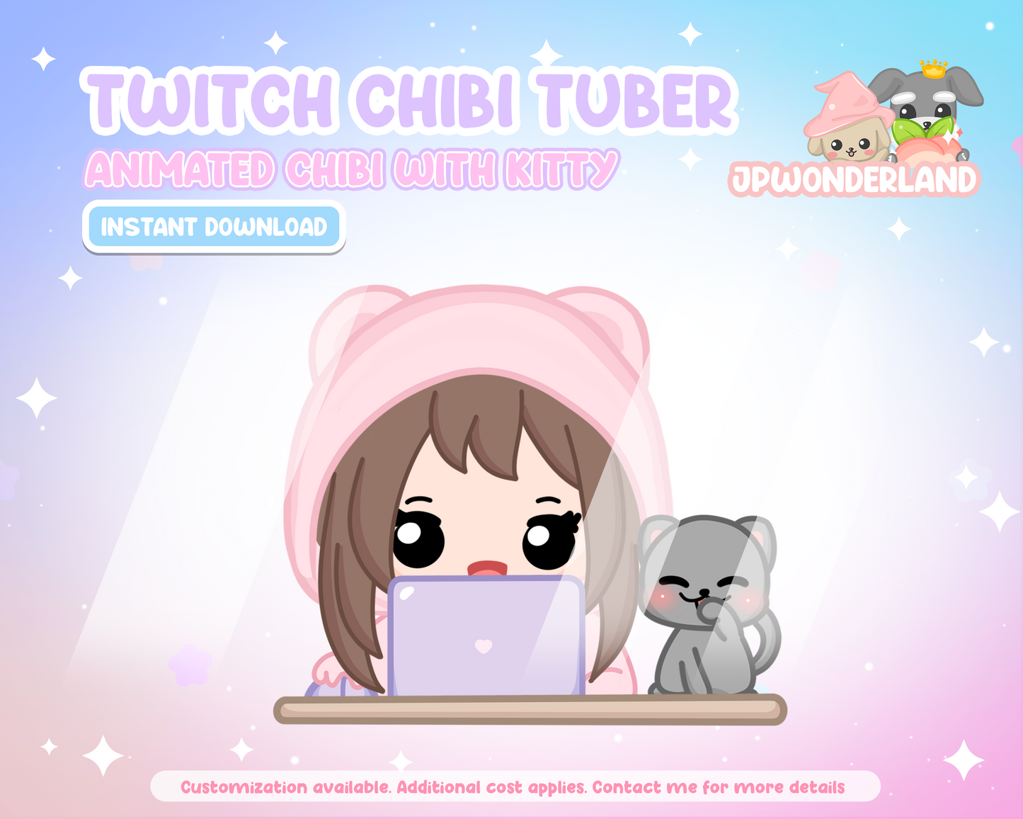 Animated Chibi with cat PNGtuber / Vtuber / Gifttuber / Alert for Twitch / Discord / Stream