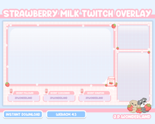 Load image into Gallery viewer, Cute Strawberry Milk Twitch Overlay compatible with streamlabs / obs studio / stream elements
