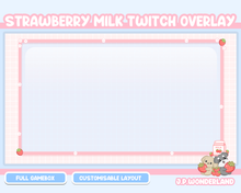 Load image into Gallery viewer, Cute Strawberry Milk Twitch Overlay compatible with streamlabs / obs studio / stream elements
