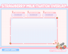 Load image into Gallery viewer, Cute Strawberry Milk Twitch Overlay compatible with streamlabs / obs studio / stream elements
