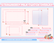 Load image into Gallery viewer, Cute Strawberry Milk Twitch Overlay compatible with streamlabs / obs studio / stream elements
