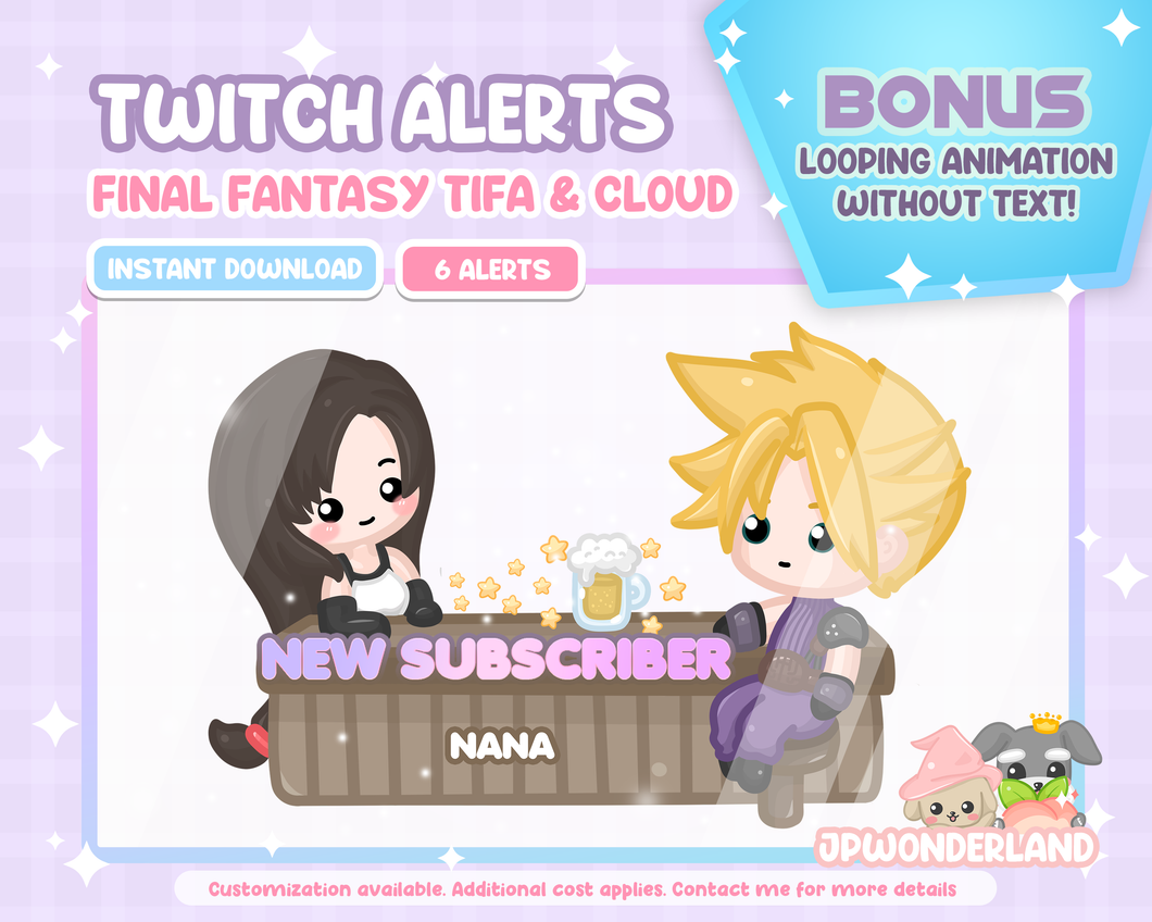 Animated FF7 Twitch Alerts - Final Fantasy VII Tifa & Cloud drinking beer / FF7 Chibi
