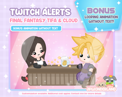 Animated FF7 Twitch Alerts - Final Fantasy VII Tifa & Cloud drinking beer / FF7 Chibi