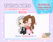 Load image into Gallery viewer, Animated FF7 Twitch Alerts - Final Fantasy VII Sephiroth &amp; Aerith/ FF7 Chibi
