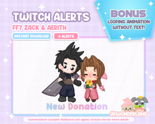 Load image into Gallery viewer, Animated FF7 Twitch Alerts - Final Fantasy VII Zack &amp; Aerith / FF7 Chibi
