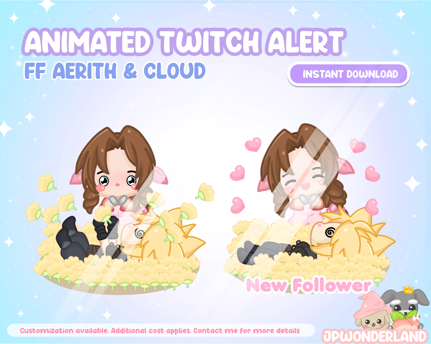 Animated FF7 New Follower Twitch Alert - Final Fantasy VII Cloud & Aerith/ FF Chibi