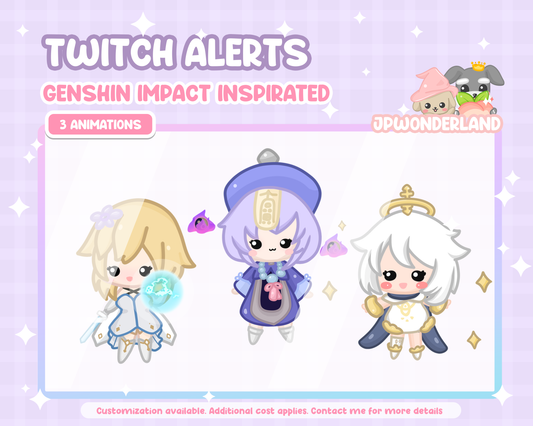 Animated Twitch Alerts/Animations/Emotes (No Text)- Genshin Impact Inspired - Qiqi, Lumine, Paimon