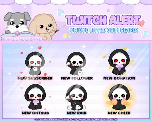 Unique Animated Little Grim Reaper Twitch Alert Bundle / Stream Alert / Twitch Overlay