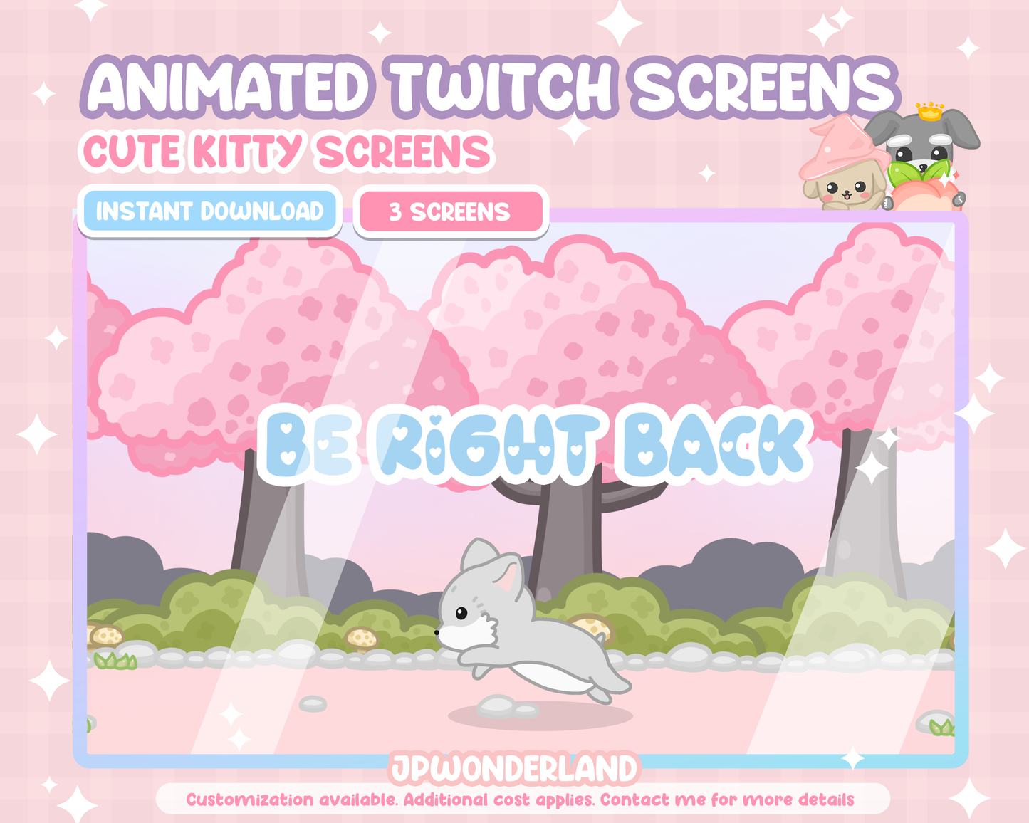 Animated Kitty Running Twitch Screens -  Starting Soon, Be Right Back, Ending Screens