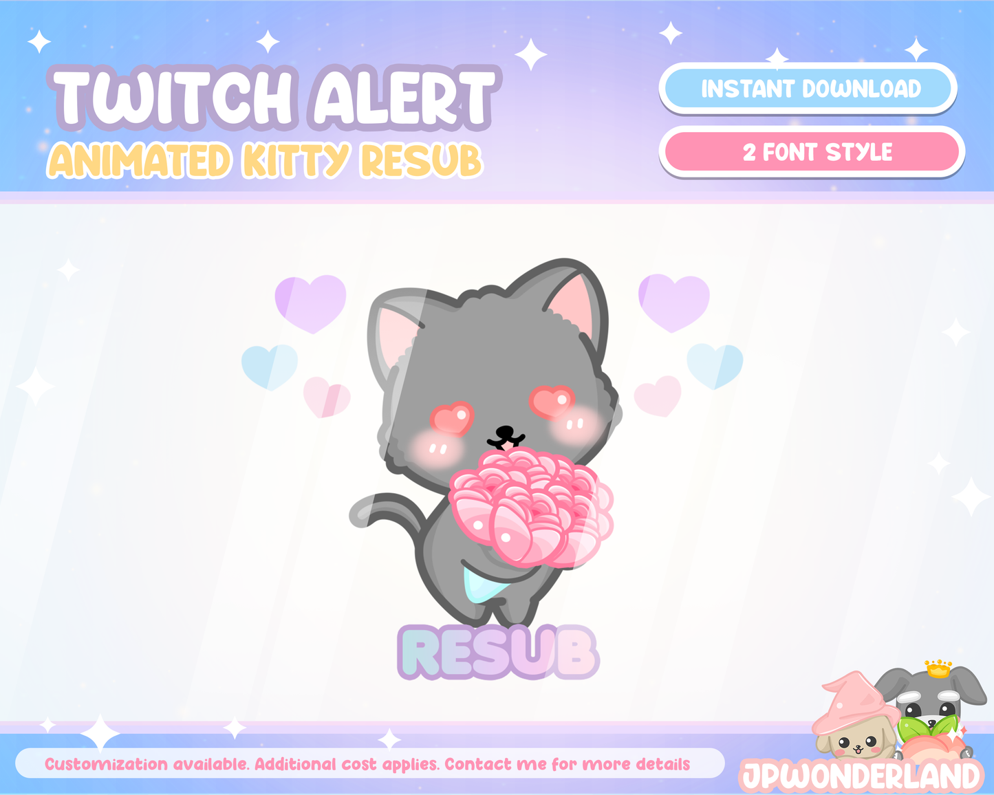 Cute Animated Gray Kitty Twitch Alerts - Resub Alert | Stream Alerts