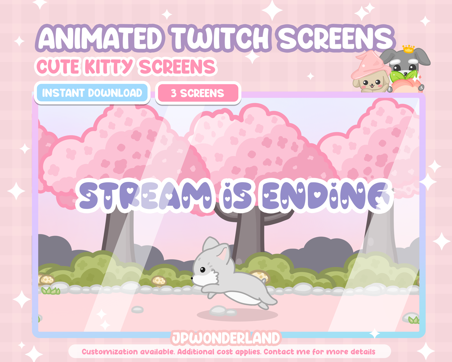 Animated Kitty Running Twitch Screens -  Starting Soon, Be Right Back, Ending Screens