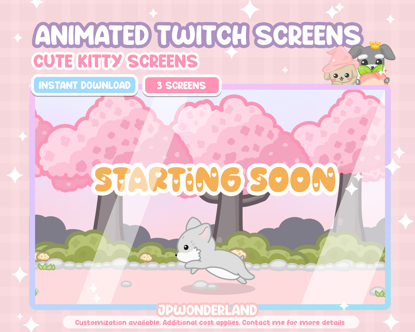 Animated Kitty Running Twitch Screens -  Starting Soon, Be Right Back, Ending Screens