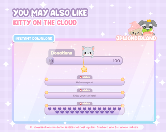 Cute animated Twitch Goals & Chat Widgets - Kitty on the cloud series - Donation/Subscriber/Follower/Bits Goal