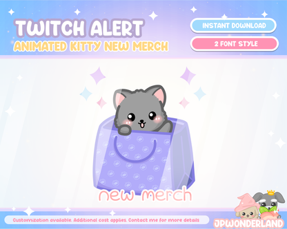 Animated Gray Kitty Twitch Alerts - New Merch Alert