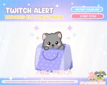 Load image into Gallery viewer, Animated Gray Kitty Twitch Alerts - New Merch Alert
