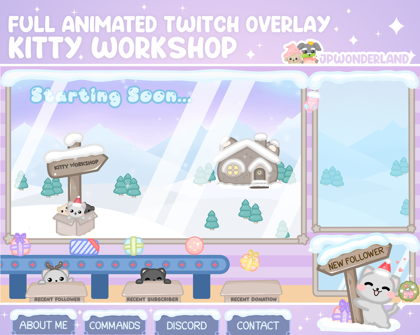 Animated Twitch overlay FULL package - Kitty Workshop | Christmas | Overlays, Alerts, Panels, Screens, Transitions