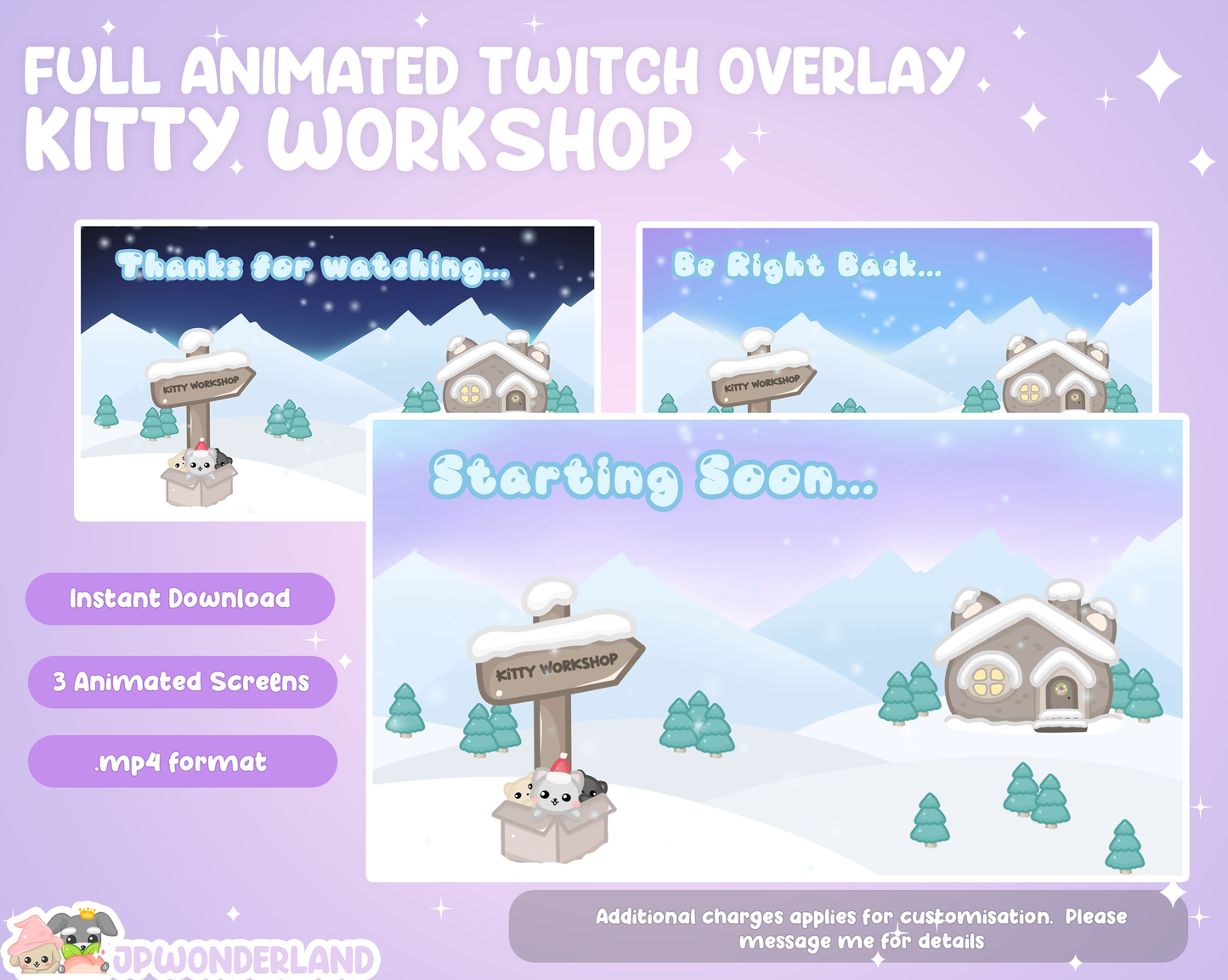 Animated Twitch overlay FULL package - Kitty Workshop | Christmas | Overlays, Alerts, Panels, Screens, Transitions