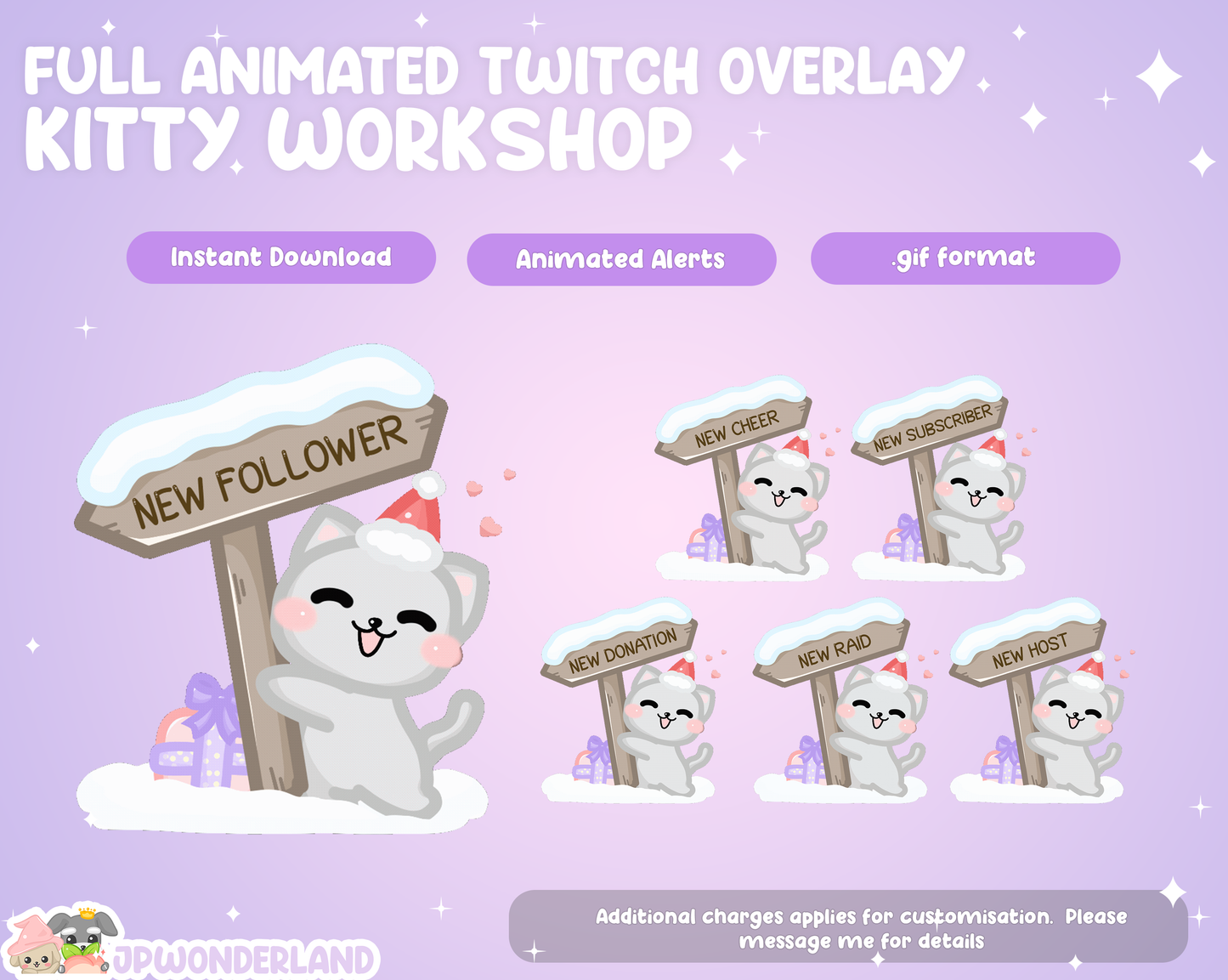 Animated Twitch overlay FULL package - Kitty Workshop | Christmas | Overlays, Alerts, Panels, Screens, Transitions