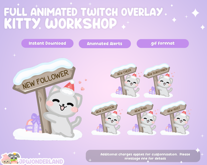 Animated Twitch overlay FULL package - Kitty Workshop | Christmas | Overlays, Alerts, Panels, Screens, Transitions