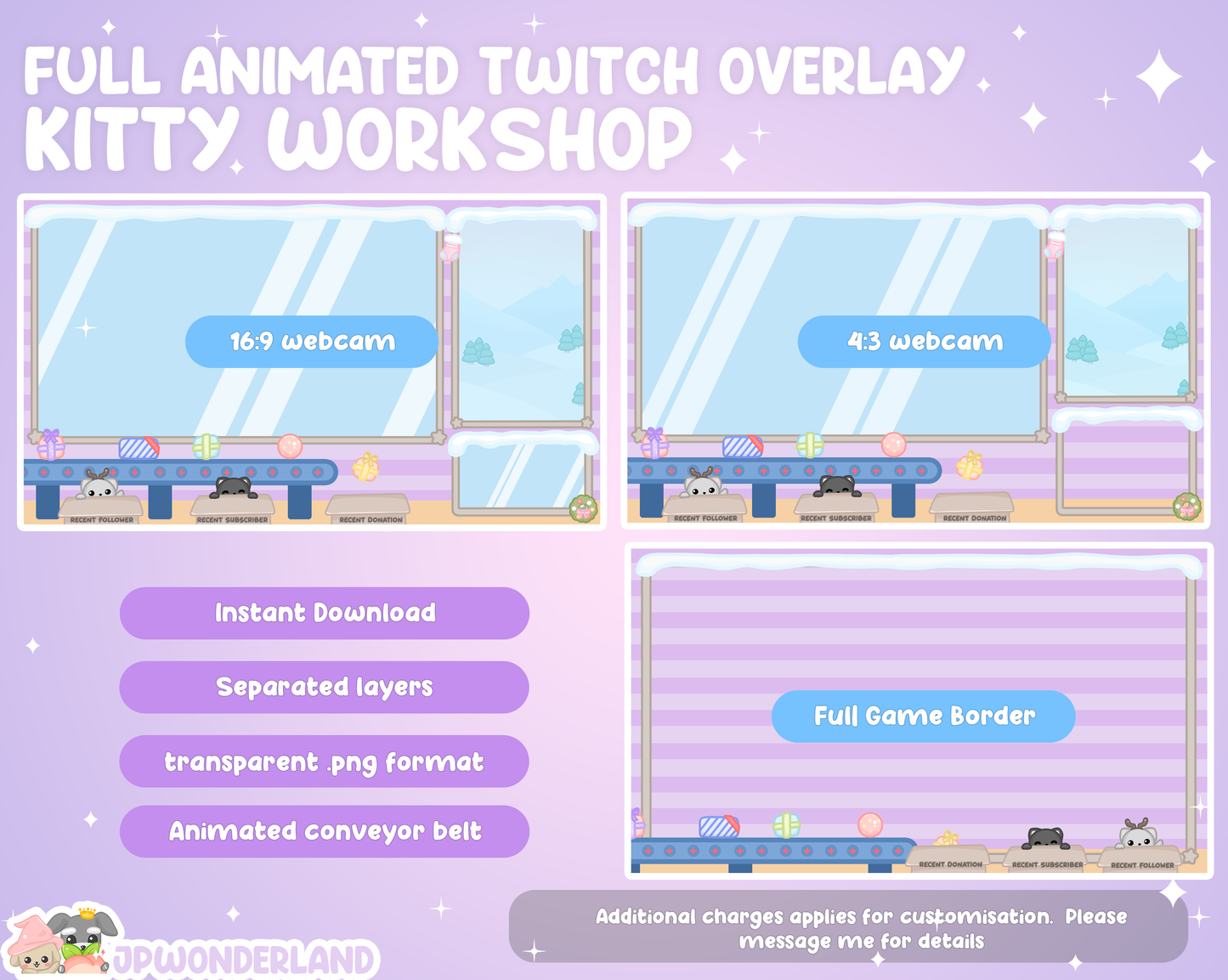 Animated Twitch overlay FULL package - Kitty Workshop | Christmas | Overlays, Alerts, Panels, Screens, Transitions