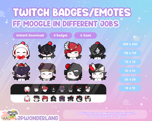 Final Fantasy Moogle in different jobs Twitch Badges/Emotes / Twitch Overlay / Stream Emote / Discord Emotes Active