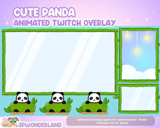 Animated Cute Panda Twitch Overlay compatible with streamlabs / obs studio