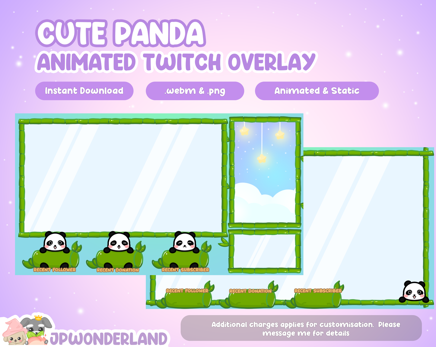 Animated Cute Panda Twitch Overlay compatible with streamlabs / obs studio