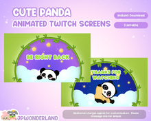 Load image into Gallery viewer, Animated Panda Twitch Screens -  Starting Soon, Be Right Back, Thanks for watching Screens
