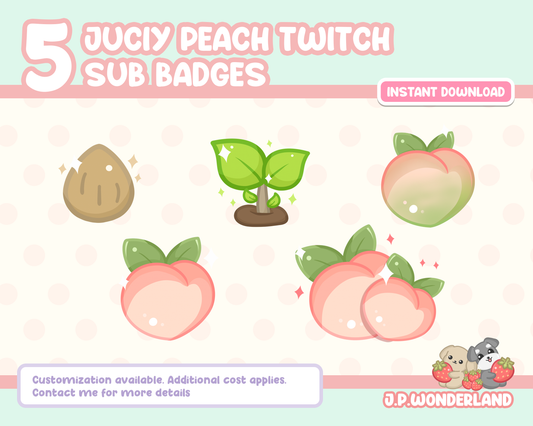 Cute Juicy Peach Twitch Badges / Bit Badges / Sub Badges