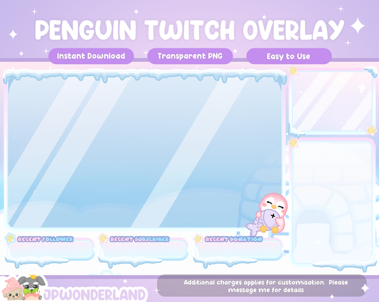 Cute Penguin Snowy Twitch Overlay compatible with streamlabs / obs studio