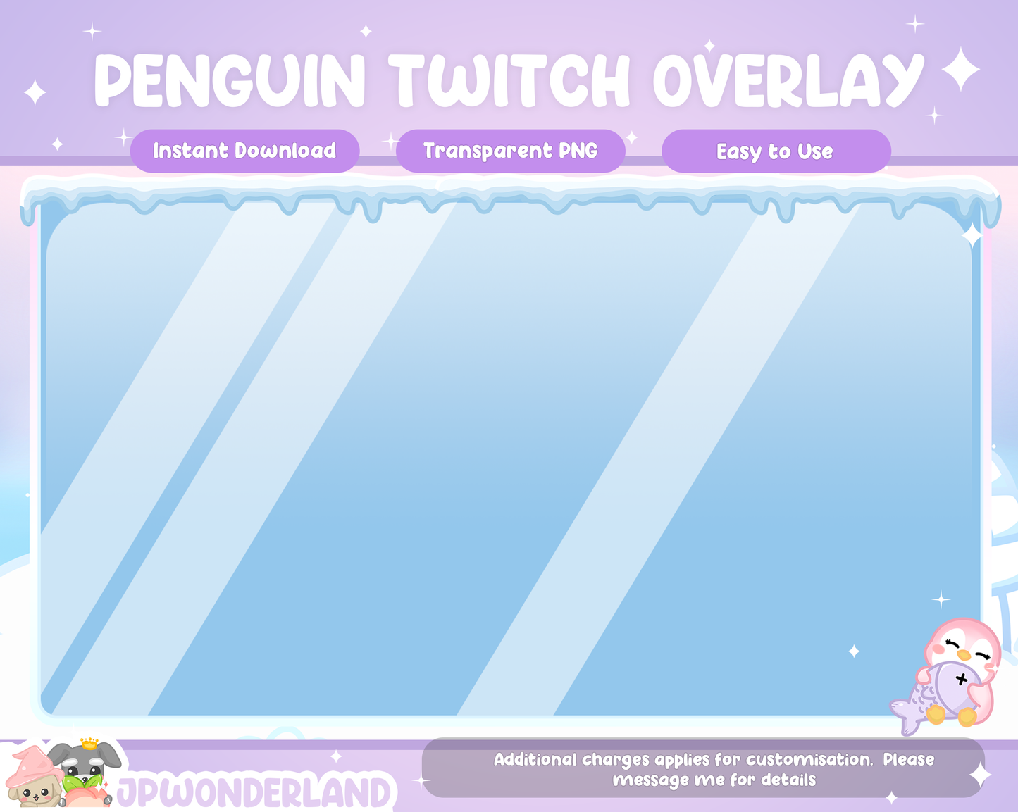 Cute Penguin Snowy Twitch Overlay compatible with streamlabs / obs studio