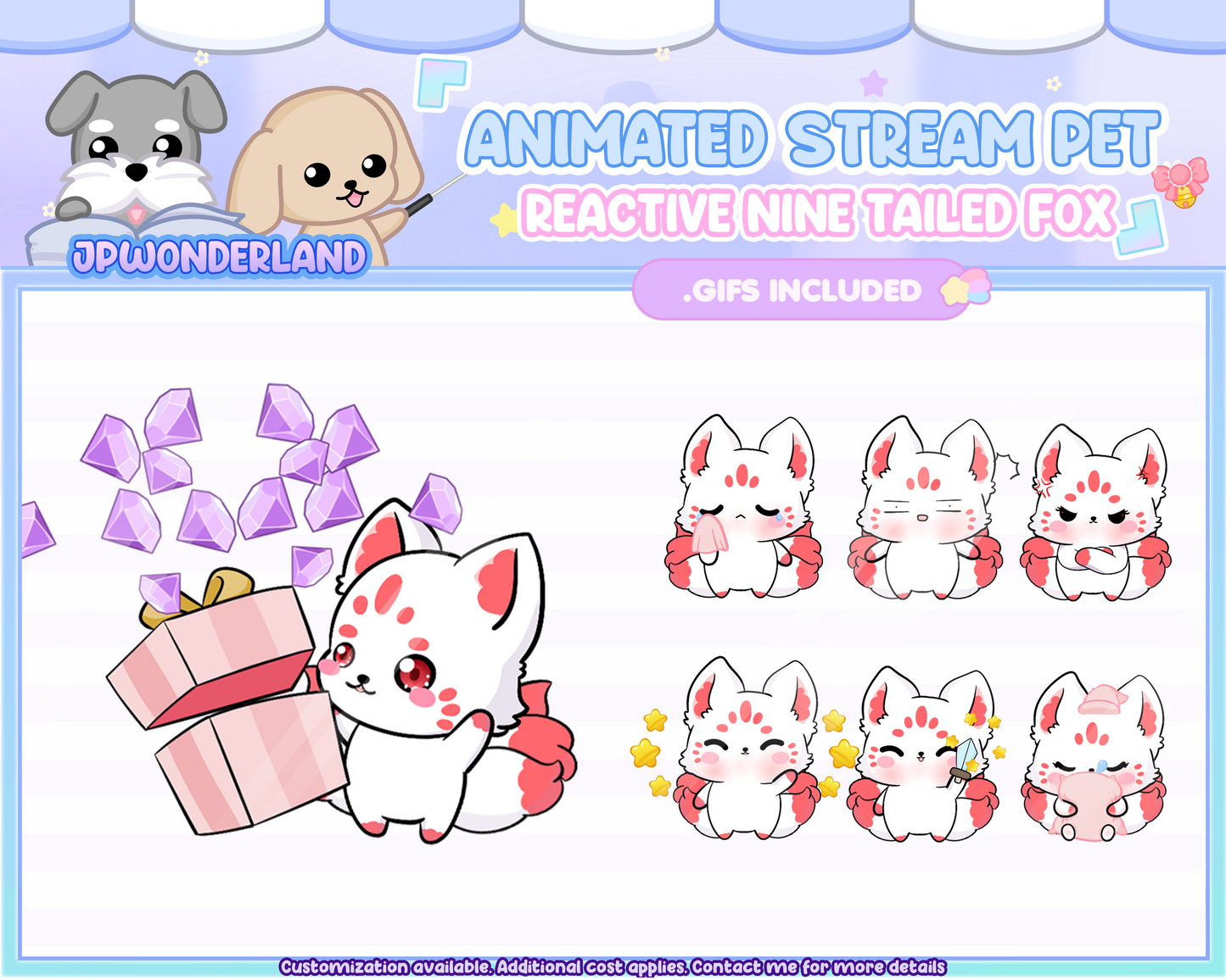 Cute Animated Nine Tailed Fox Stream Pet with 6 expressions, reacts to commands and alerts | Digital assets | Stream Deco | Twitch Pets animation