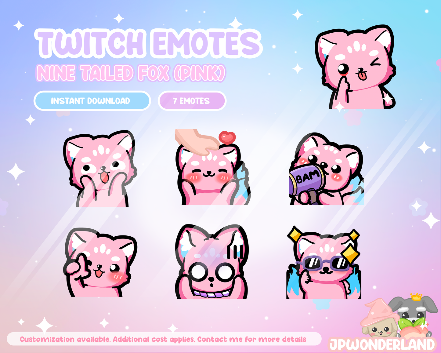 Cute Nine Tailed Fox Twitch Emotes (Pink) / Kumiho Twitch Alert / Gumiho Twitch/Discord