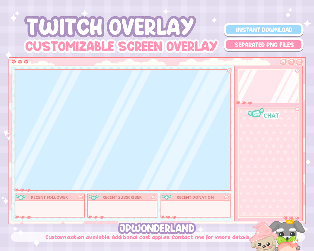 Cute Pinky Twitch Overlay - Customizable layers