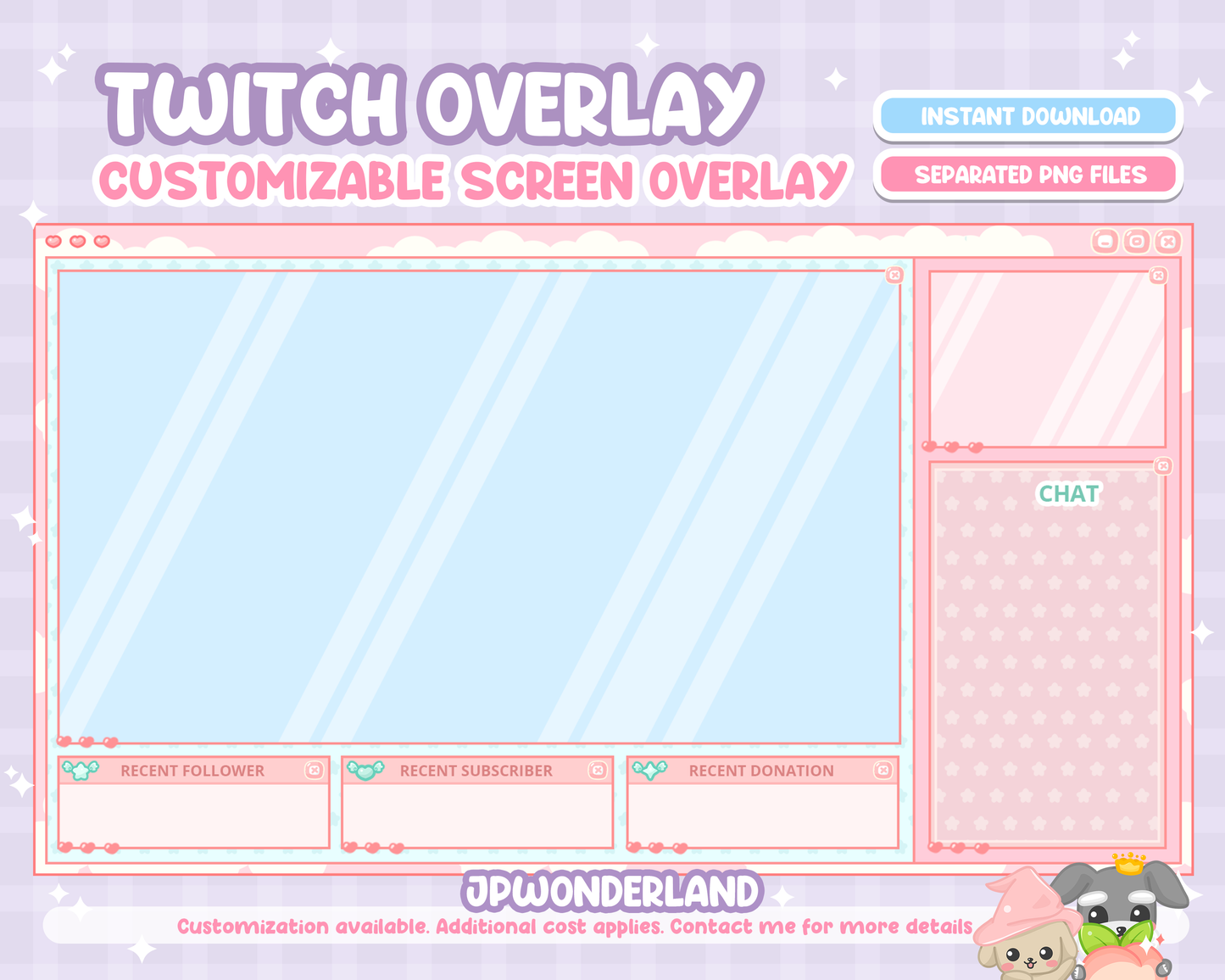 Cute Pinky Twitch Overlay - Customizable layers