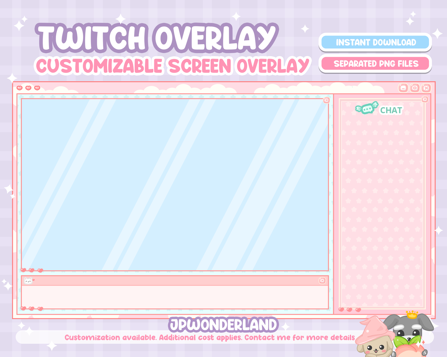 Cute Pinky Twitch Overlay - Customizable layers