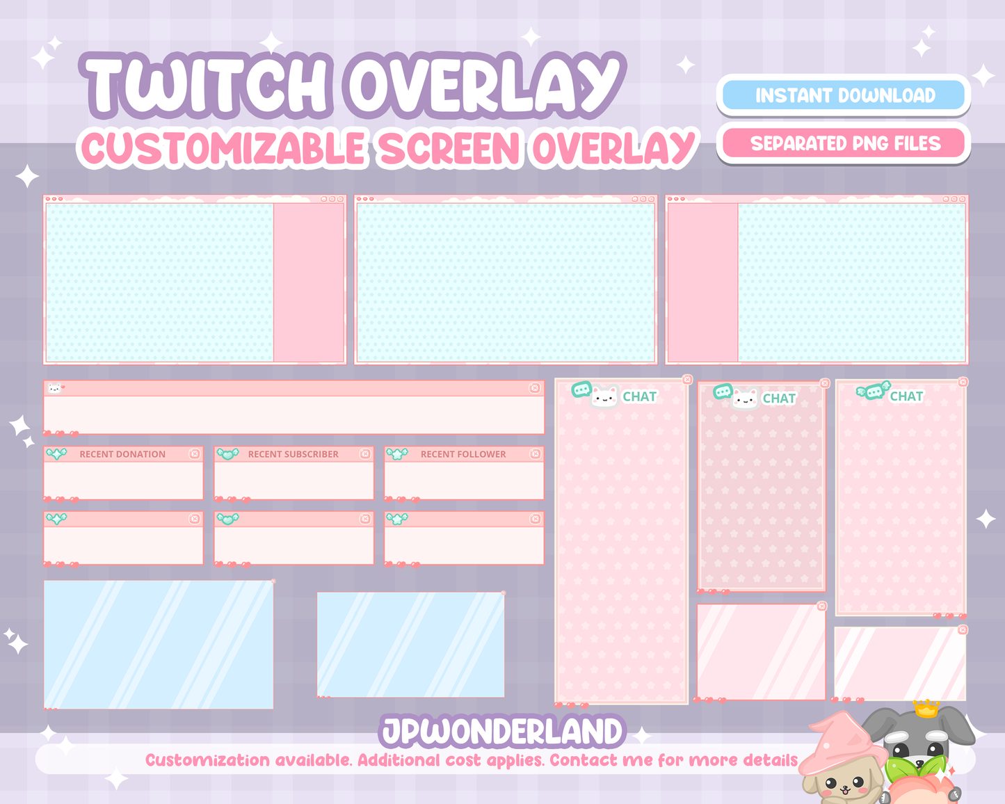 Cute Pinky Twitch Overlay - Customizable layers