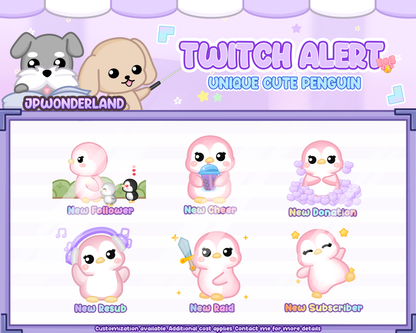 Unique Animated Penguin Twitch Alerts