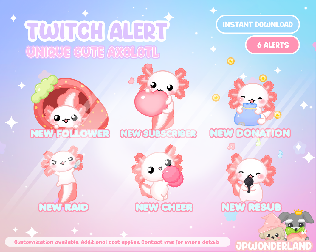 Animated Bunny Twitch Alerts - Unique Axolotl Series