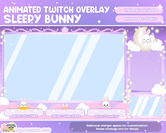 Animated Sleepy Bunny / Rabbit Twitch Overlay compatible with streamlabs / obs studio / stream elements