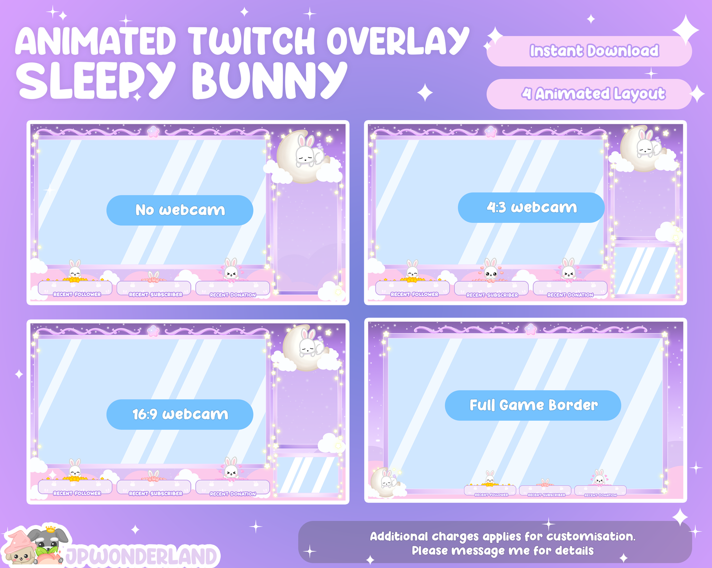 Animated Sleepy Bunny / Rabbit Twitch Overlay compatible with streamlabs / obs studio / stream elements