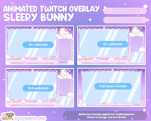 Load image into Gallery viewer, Animated Sleepy Bunny / Rabbit Twitch Overlay compatible with streamlabs / obs studio / stream elements
