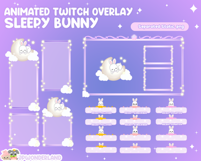 Animated Sleepy Bunny / Rabbit Twitch Overlay compatible with streamlabs / obs studio / stream elements