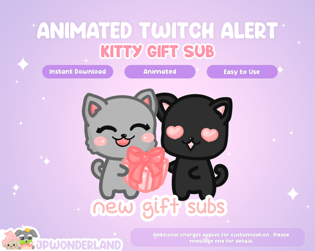 Animated Gray Kitty Twitch Alerts - Gift Sub Alert