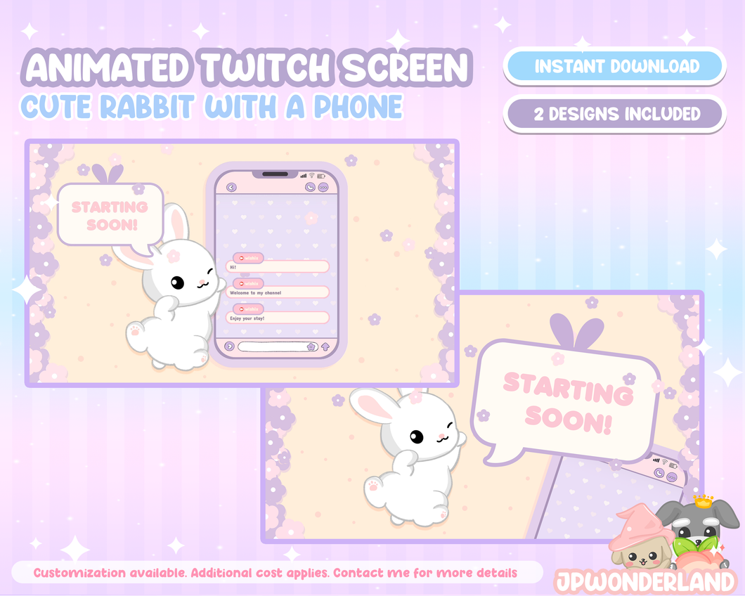Animated Rabbit Twitch Screens / Starting Soon / Be Right Back / Thanks for watching / Chat Widget / Stream Screens