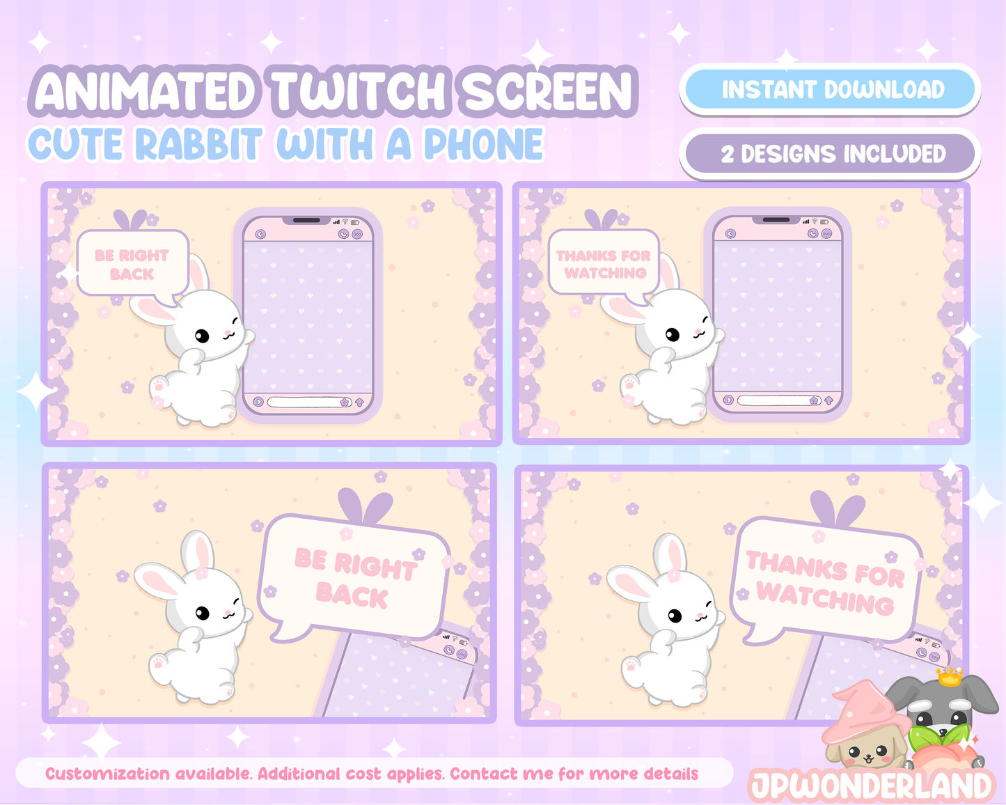 Animated Rabbit Twitch Screens / Starting Soon / Be Right Back / Thanks for watching / Chat Widget / Stream Screens